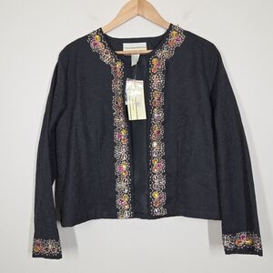 NWT Vtg Carrie Allen Paisley Jaquard Gemstone Embroidered Sequin Blazer Large